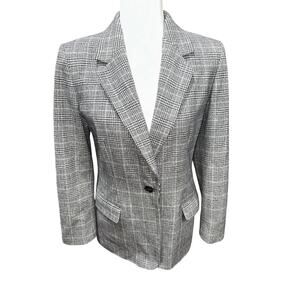 Women’s Plaid Wool Blazer Jacket Gray Tailored Career Office Classic Chic Sz 4